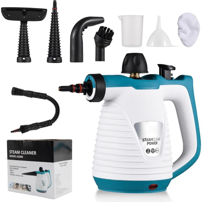 Ej.life - Nettoyeur vapeur, Nettoyeur vapeur multifonction avec 9 accessoires, pression de vapeur de 3,0 bar de 350 ml, pour sols, meuble, voiture,