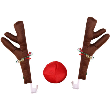 Ej.Life Niedliches und lustiges Auto-Rentier-Nasen-Set mit Glöckchen für Weihnachtsdekoration, Braun