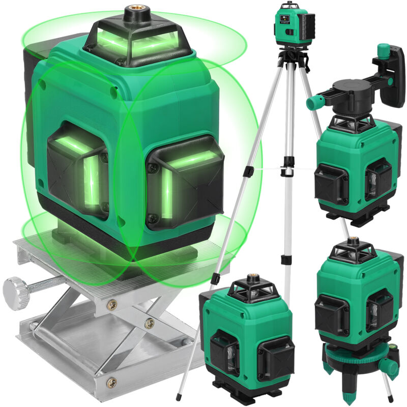 Ej.life - Niveau Laser 16 Lignes, Niveau Laser 4 x 360° Autonivelant, Niveau Laser avec Trepied, Batterie 2400 mAh x 2, avec Support Mural, pour