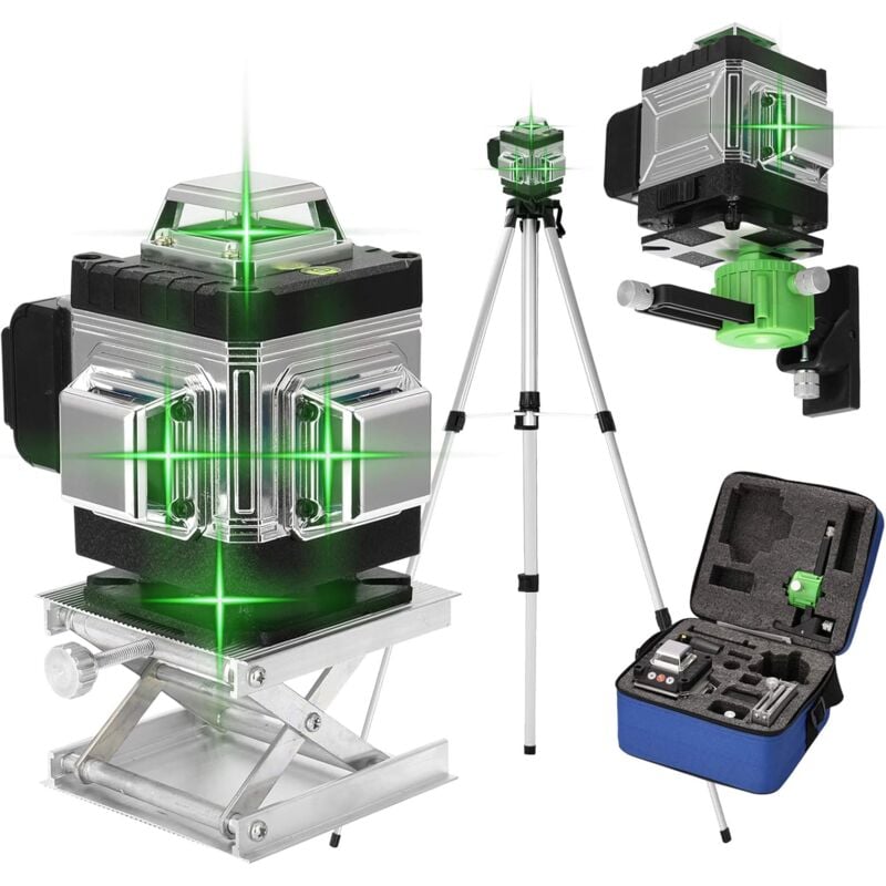 Niveau laser 360°, 4D 16 Lignes Niveau Laser 3° Autonivelant avec Batterie, Plate-forme de levage, Trépied et télécommande - Ej.life