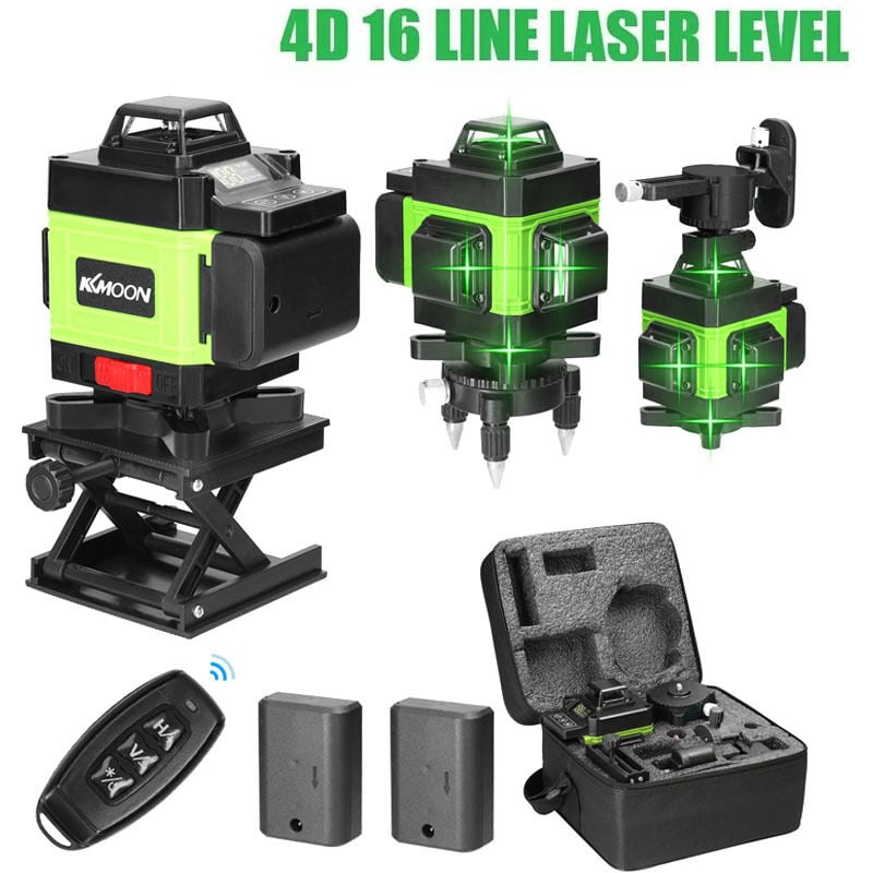 Niveau laser 4 x 360° ,Autonivelant Niveau Laser Vert 4D 16 Line Ligne 3° Laser Verte Horizontal et Verticale avec Batterie Rechargeable 2 2400 mAh