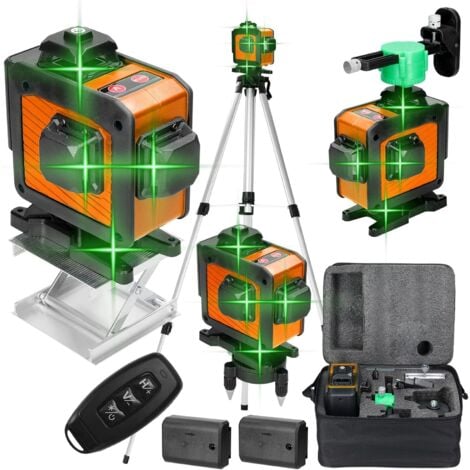 Ej.Life Niveau Laser 4D 16 Lignes - Autonivelant ±3° - Plateforme Magnétique & Télécommande - 2x Piles Lithium Incluses - Orange (BTP, Carrelage, Placo)