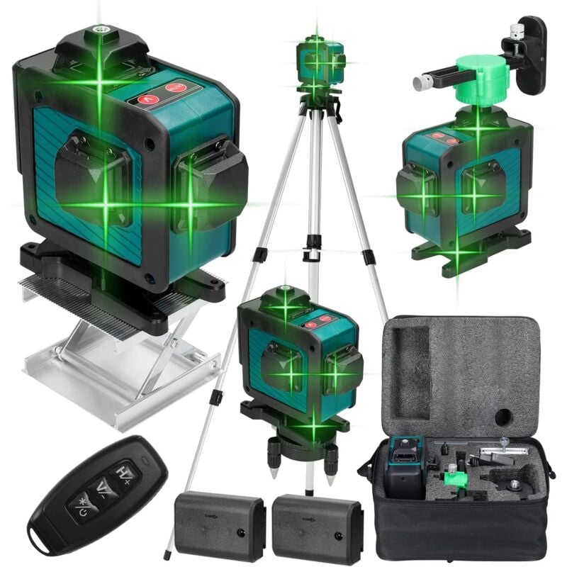 Niveau laser, 4D 16 lignes Niveau laser 3° Outil de nivellement avec fonction de nivellement automatique, plate-forme de levage, télécommande et 2