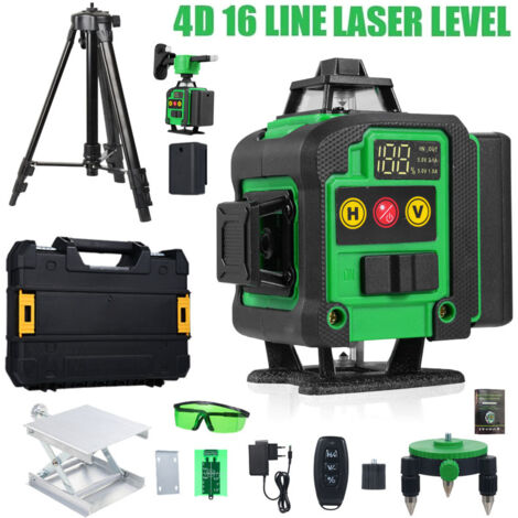 Ej.Life – Niveau laser 4x360° autonivelant vert 4D – 16 lignes – Portée jusqu'à 30m – 2400mAh avec 2 batteries – IP54 pour chantiers humides
