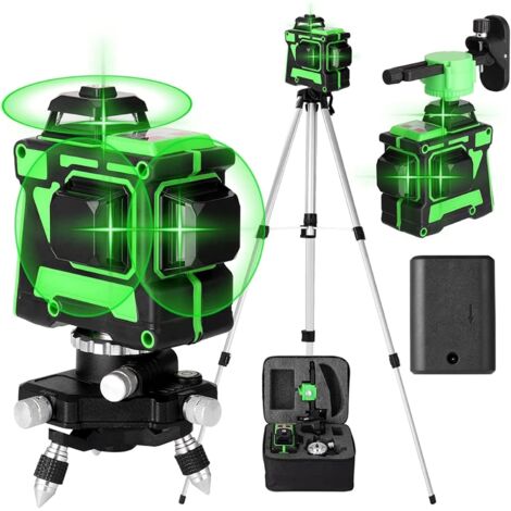 Ej.Life Niveau Laser Autonivelant Vert 3 x 360°, Laser Chantier 3D 12 Lignes, Autonivellement , 2 x Batterie, Nivellement Automatique, Support Rotatif