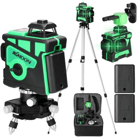 Ej.Life Niveau Laser Vert 360° 12 Lignes Autonivelant de Niveaux, Lazer avec Fonction d'auto-nivellement, 4800 mAh, Hauteurs Réglable Barre D'extension Trépied