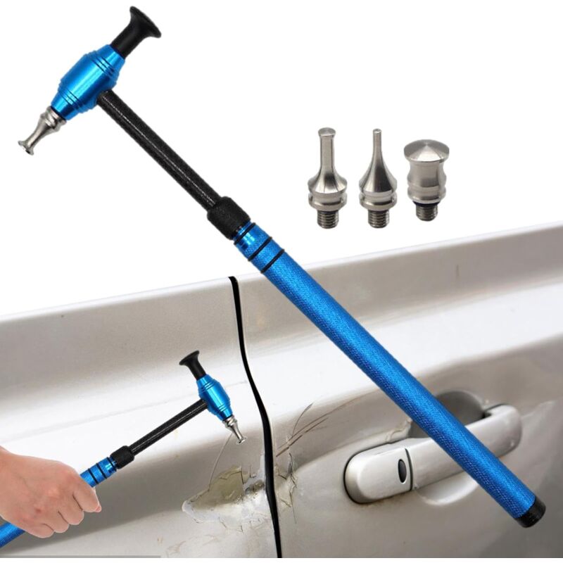 Ej.life - Outil de réparation de bosses de voiture marteau télescopique en alliage d'aluminium avec 5 têtes de bouton Paintless Dent Removal Tool Set