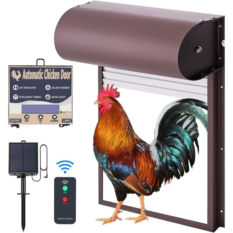 Rosvola - Porte de poulailler automatique Porte de poulailler à alimentation solaire avec minuterie Capteur de lumière Affichage lcd Télécommande