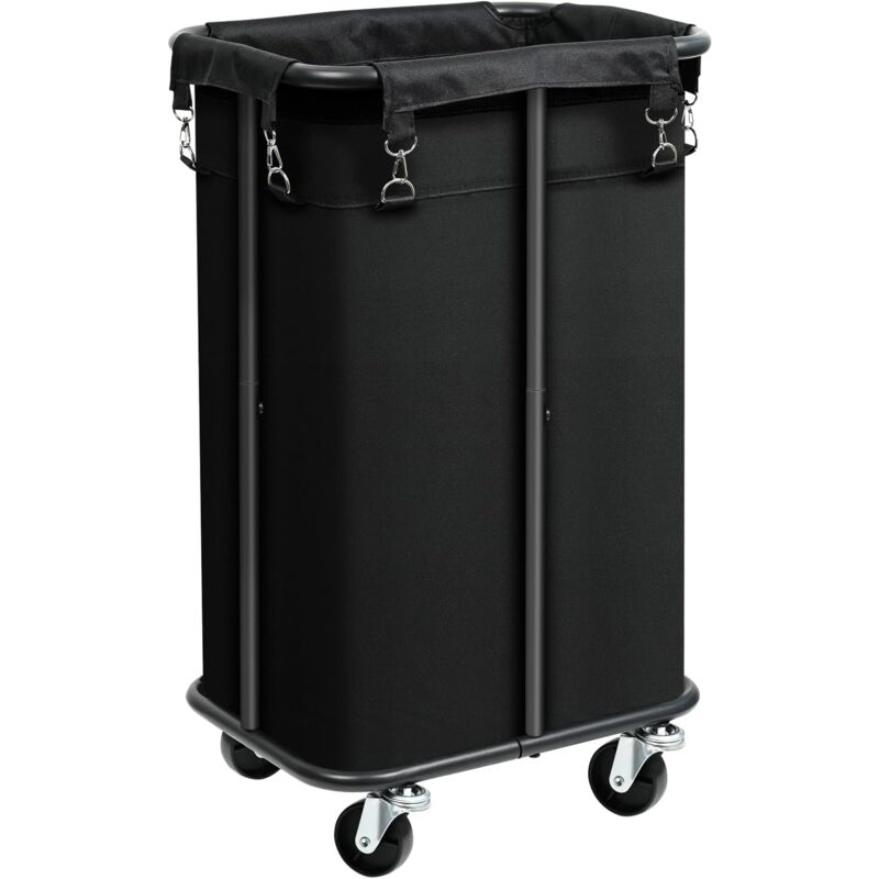 Panier à Linge , Corbeille à Linge Sale à Roulettes, Sac à Linge Poignées en Tissu Oxford, avec Glissières, Amovible, 100 l, Noir - Ej.life