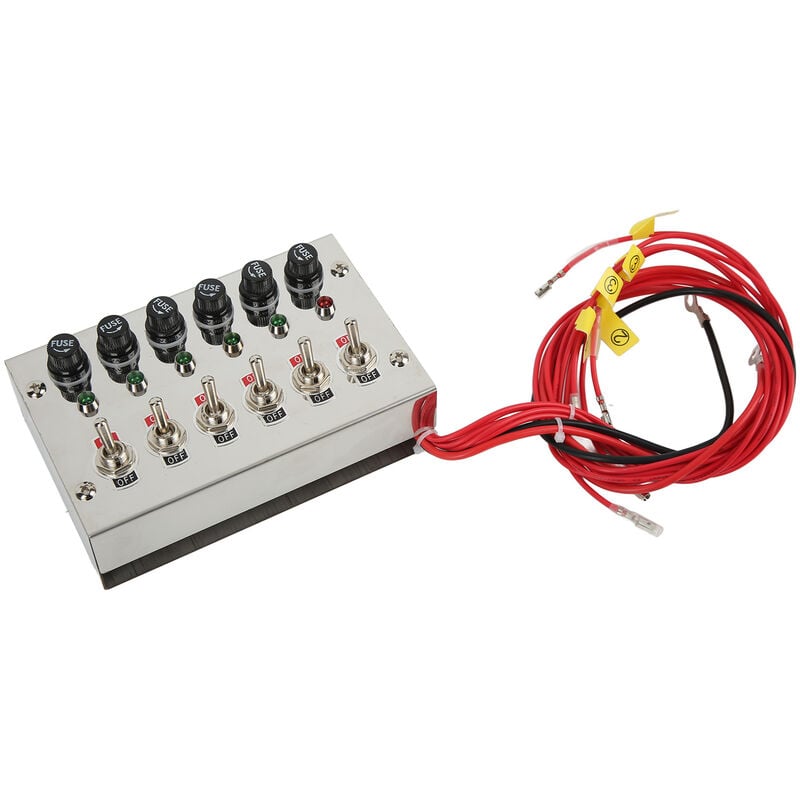 Panneau d'interrupteur à bascule DC12V 24V 15A 6 gangs avec fusibles indicateurs led en acier inoxydable poli pour voitures de course RVs camions
