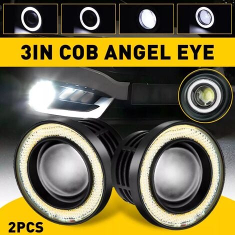 Ej.Life Phare Antibrouillard Angel Eye de Voiture, 3in LED Angel Eyes de Voiture Antibrouillard Haute luminosité IP65 étanche DC 12V Universel 3200LM 10W 3000-15000K