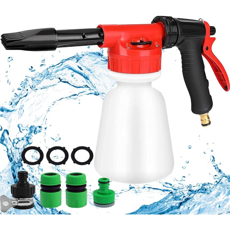 Ej.life - Pistolet à Mousse de Voiture 1L, Lance à Mousse Réglable 2 En 1, Pistolet à Mousse de Nettoyage de Voiture Pour Raccordement de Tuyau