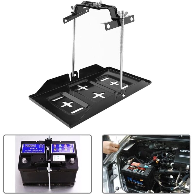 Ej.life - Plateau de Batterie Réglable, Bac à Batterie Voiture Support de Fixation de Batterie Universel avec Pince pour Automobile Marine