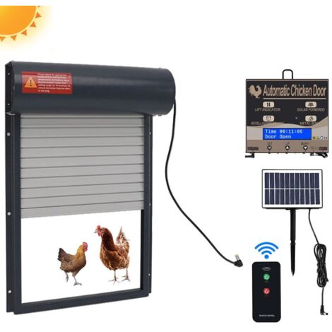 EJ.LIFE Porta automatica solare per pollaio, Porta automatica solare in lega di alluminio per pollaio, Sensore di luce, Timer, Telecomando, Grigio