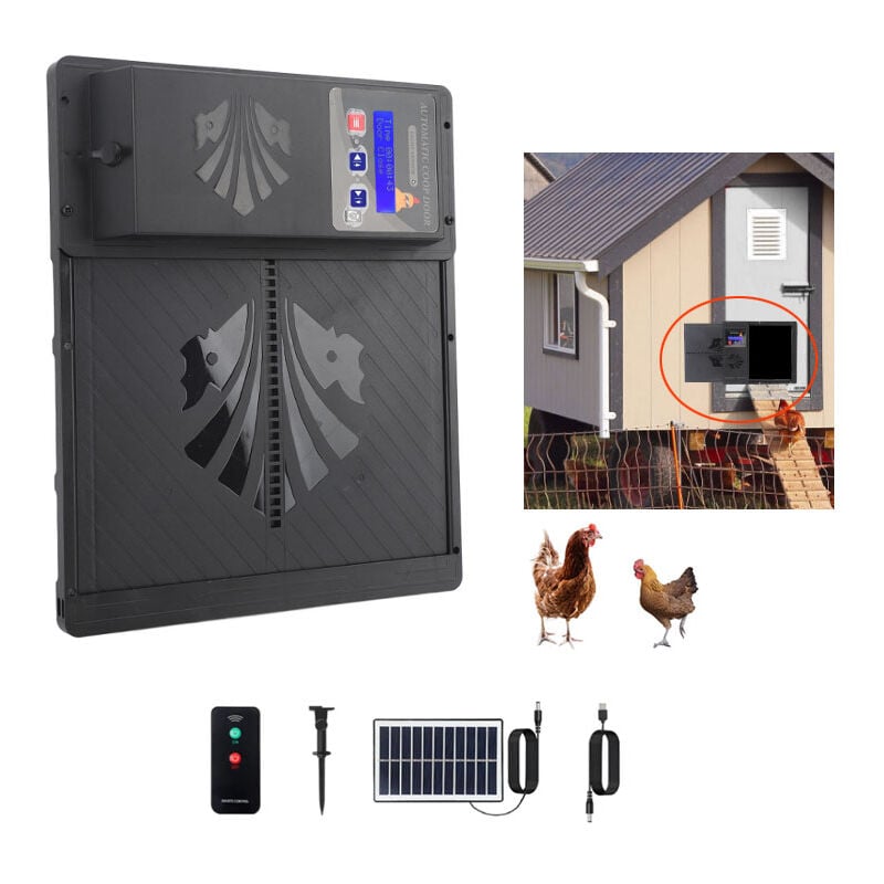 Porte Automatique 3 en 1 pour Poulailler Solaire - IP45 Étanche avec Minuterie & Capteur Lumière - Système usb pour Ferme et Maison - Ej.life