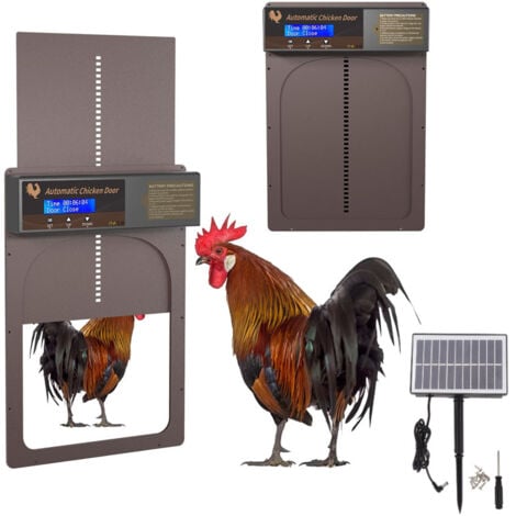 Ej.Life Porte de poulailler automatique minuterie à énergie solaire IP45 étanche en aluminium volaille portes automatiques de poulailler, Écran LED Programmable