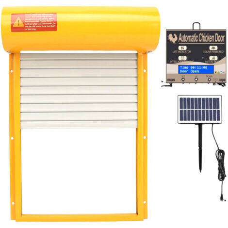Ej.Life Portes de poulet automatiques à détection de lumière à télécommande en aluminium à énergie solaire poulaillers portes pour maison ferme jaune A