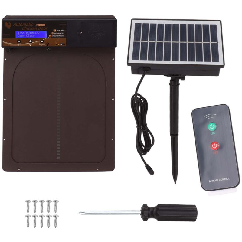 Portes de poulet automatiques à détection de lumière à télécommande en aluminium à énergie solaire poulaillers portes pour maison ferme marron