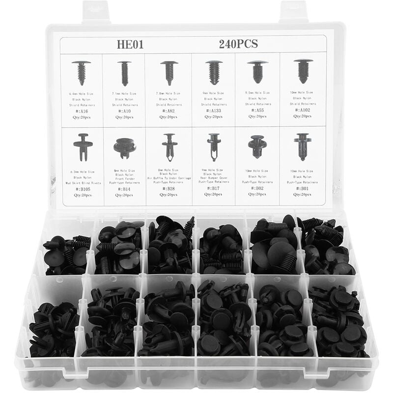 Ej.life - Push Pin Trim, 240pcs Car Body Pin Push Rivet Bumper Retainer Clips Car Plastic Rivets Fasteners Push Retainer Kit for Door Trim Panel
