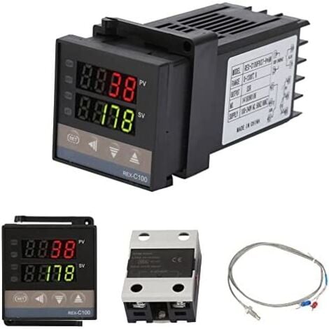 Ej.Life REX-C100 PID Contrôleur de Température, Thermostat Numérique Kit AC110V-240V, 0℃1300℃, Régulateur de Température Numérique LED Digital avec Alarme