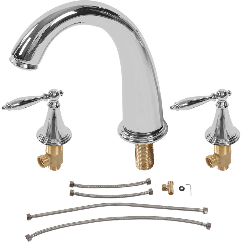 Ej.life - Robinet de lavabo à trois trous en cuivre à double poignée robinet de lavabo de salle de bain de style européen argent