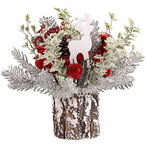 Ej.Life (Rot) Weihnachtsdekoration, 45 cm, beflockter Tannenzapfen, Simulation Mini-Weihnachtsbaum, Büro, Zuhause, Fensterschmuck