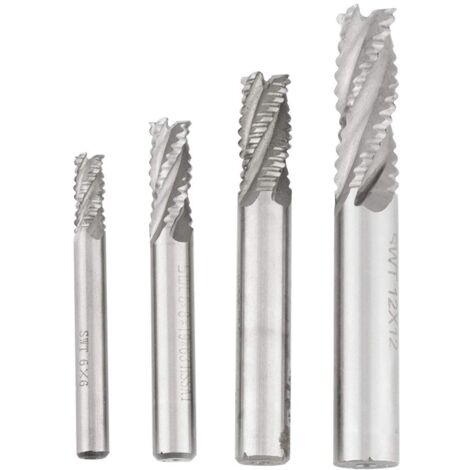 Ej.Life Schaftfräser, 4-teiliger Fräser, 4 Flöten HSS-Schrupp-Schaftfräser, CNC-Fräser, Fräser M6 / M8 / M10 / M12 für Fräsmaschinen, Bohrmühlen