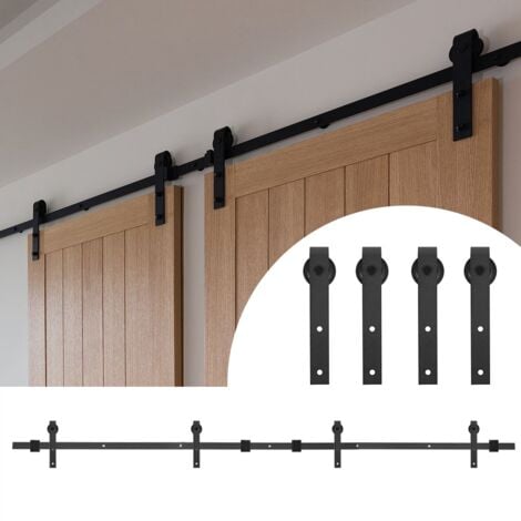 ROSVOLA Ej.Life Schiebetürsystem, 16FT/488cm Schiebetürbeschlag Set Schiebetürbeschlag Schiebetore Zubehörteil Laufschienen-Kit Tür-Hardware-Kit für Türbreite 220-230cm, Doppeltür Spleißen Kohlenstoffstahl (1