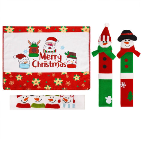 Ej.Life (Set mit vier Griffen) Set mit vier weihnachtlichen Kühlschrankgriffen, Mikrowellengriffhandschuhen, Feiertagsdekor-Griffset, passende Küche