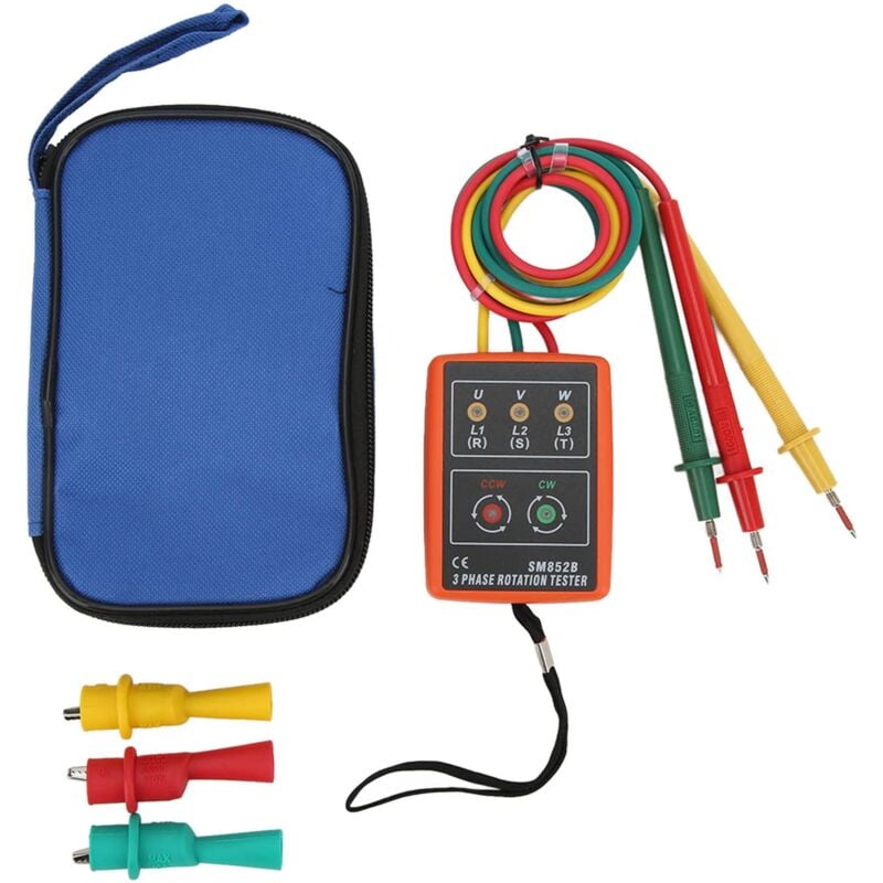 SM852B Testeur de Rotation Triphasé Compteur de Rotation Numérique Triphasé Portable et Large Gamme pour les Tests D'électricité avec Clip ac 60600V