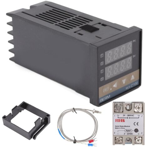 Ej.Life Smart PID-Temperaturregler-Kit, AC100-240V Digitalanzeige PID-Temperaturregler REX-C100 Digitaler Thermostat, Digitaler PID-Thermostat-Temperaturregler (40A)