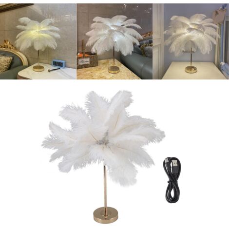 Ej.Life Straußenfeder-Lampe, Touch-Schalter, USB-Feder-Tischlampe, Prinzessinnen-Lampe, ästhetische Nachttisch-Gold-Schreibtischleuchte, Flippige Tischlampe für Mädchen-Schlafzimmer,