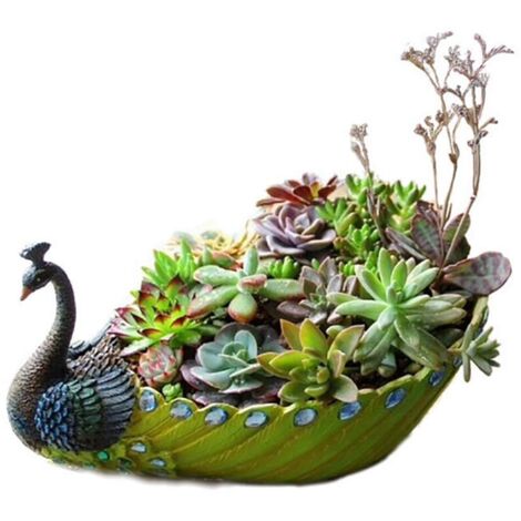 Ej.Life Sukkulenten Übertopf, Kaktus, Handgefertigt, Kunstharz, Pfau, Sukkulenten Übertopf, Kaktus Übertopf, Blumentopf, Behälter, Vintage Dekoration (Wie Gezeigt)