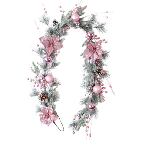 Ej.Life (T675/180 cm Barbie Pink Rattan) Weihnachts-Rosa-Weihnachtsblumenkugel, galvanisierte Schnee-Gel-Beflockung, PE-Kiefernnadel-Rattan-Ring, Rattan-Girlande