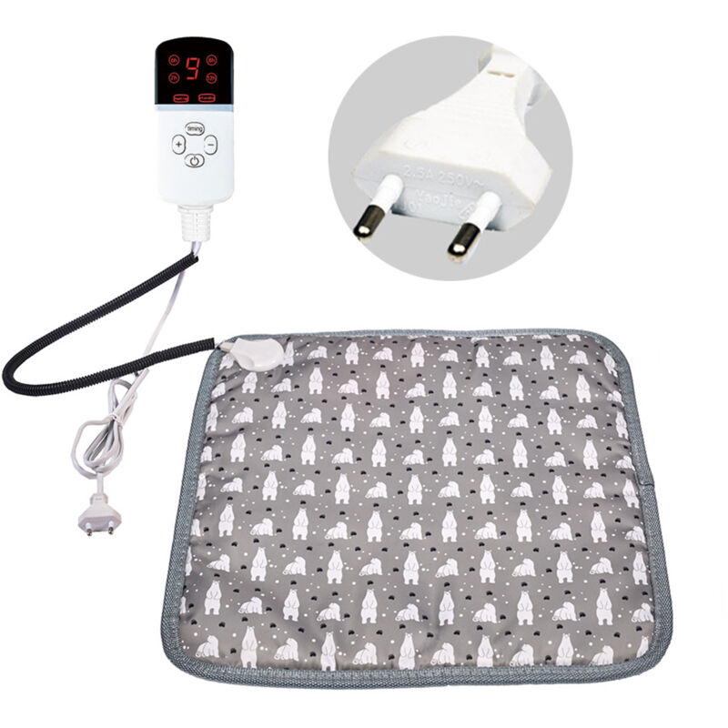 Tapis Chauffant Chien Chat 45x45cm avec Minuterie Auto Off, Coussin Chauffant Electrique pour Animaux Temperature Reglable avec Cordon Anti Morsure