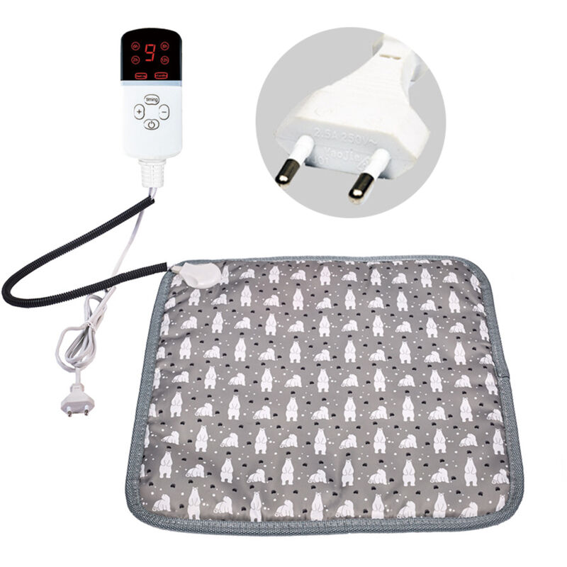 Tapis Chauffant Chien Chat 45x45cm avec Minuterie Auto Off, Coussin Chauffant Electrique pour Animaux Temperature Reglable avec Cordon Anti Morsure