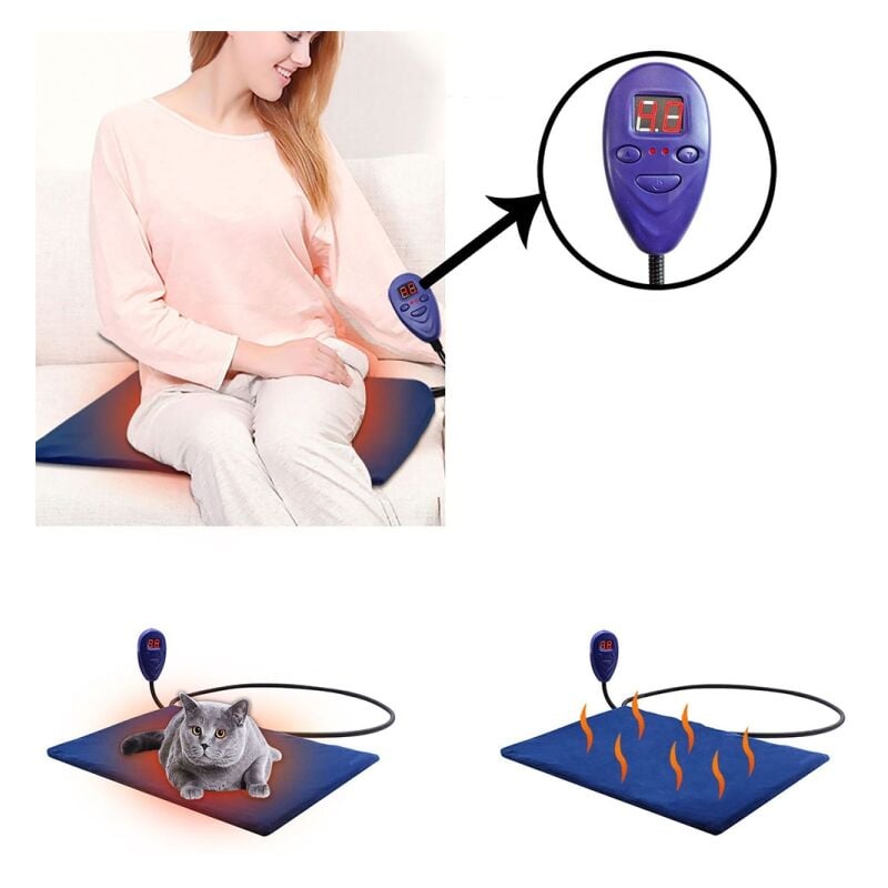 Tapis Chauffant pour Animaux de Compagnie Electrique Coussin pour Chien Chat avec 7 Vitesses de Réglage de la Température, Câble D'enroulement de
