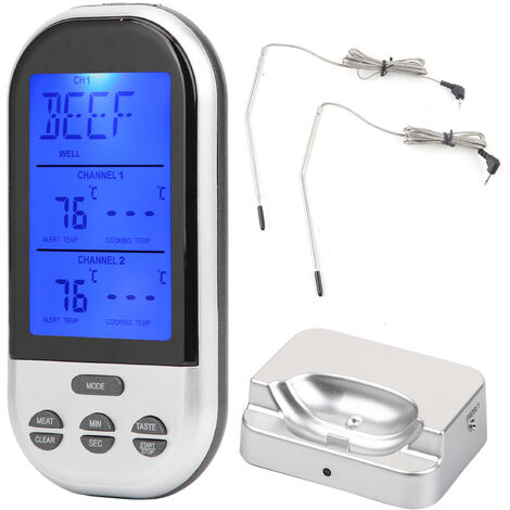 Ej.Life Thermomètre à viande multifonctionnel sans fil, thermomètre à viande à double sonde, pour griller au four de cuisson du fumeur