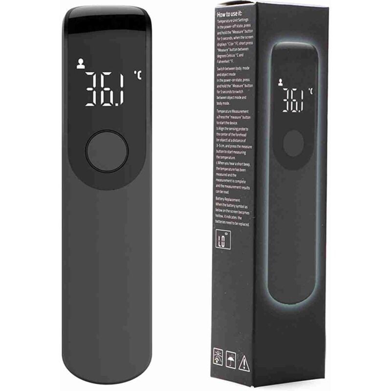 Ej.life - Thermomètre frontal noir Mini thermomètre électronique portable infrarouge sans contact portable pour la maison