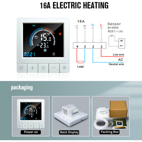 Ej.Life – Thermostat numérique programmable WiFi avec écran LCD – Capteur NTC – Programmation hebdomadaire – Sécurité enfant – Installation facile