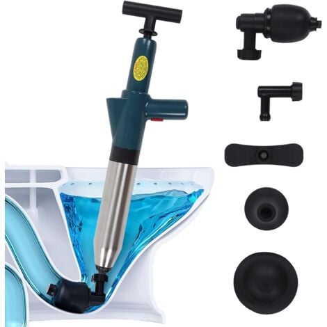 Ej.Life Toilettenkolben, Luftablass-Blaster, Hochdruck-Abfluss-Blaster-Pistole, Waschbecken-Kolben mit Austauschbaren Köpfen, Toiletten-Reinigungs-Toilettenschlange für Badezimmer