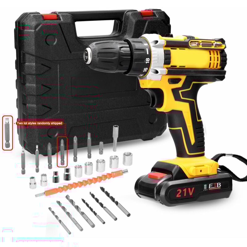 Image of Ej.life - Trapano avvitatore a batteria da 21 v, avvitatore brushless con 2 batterie, 25 accessori, 2 velocità, per amanti del fai da te