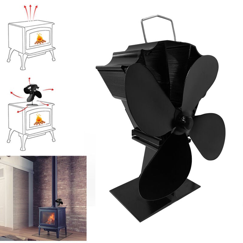 Ej.life - Ventilateur de poêle à 4 pales pour poêle à bois, répartition efficace de la chaleur pour poêle à bois et poêle à bois