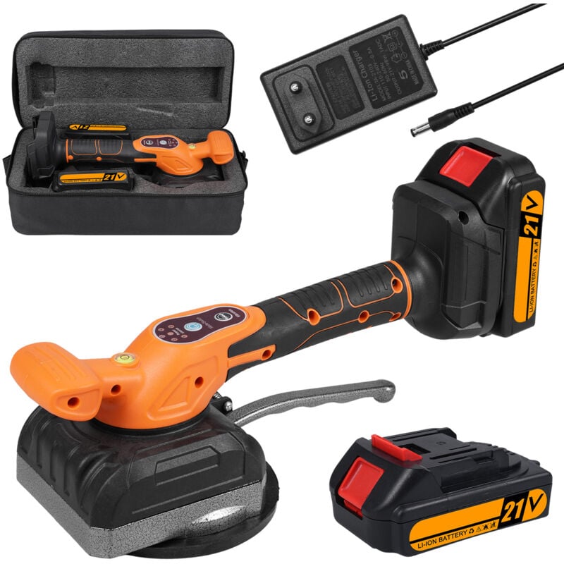 Vibreur Carrelage, Max.13500 R/min Ventouse Carrelage Électrique, 5 vitesses réglables, ventouse de 130mm & 2 batteries – outil précis et durable