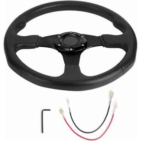 Ej.Life Volant de Sport de voiture de course de 350mm/14in plat profond 6 boulons direction de course modifiée universelle(Noir)
