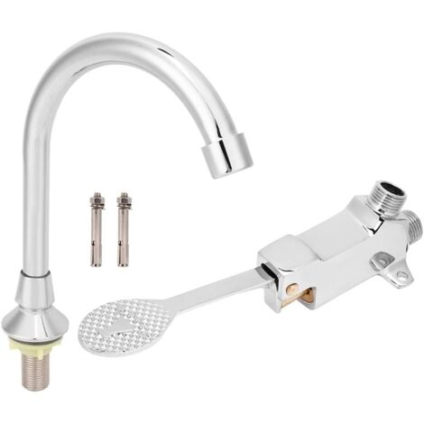 Ej.Life Vollständiger Satz Freisprech-Fußpedal-Wasserhahn, Fußventil + Wasserhahn + Schraube, Berührungsloser Labor-Fußschalter für Bodenmontage