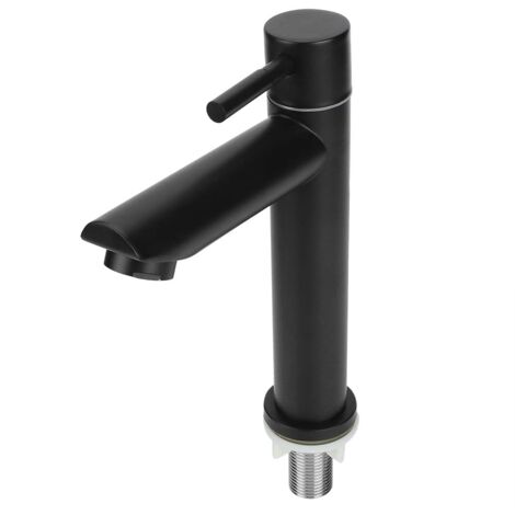 Ej.Life Wasserhahn, Edelstahl Einhand-Spülbecken Wasserhahn, G1/2in Waschbecken Einzel Kaltwasserhahn Wasserhahn für Badezimmer WC Schwarz Toilet(Gerade Ausführung (ohne Schlauch))