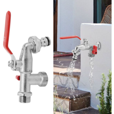 Ej.Life Wasserhahn für den Außenbereich, Kupfer, 1 in 2 Out, Waschmaschinen-Wasserhahn, Hitzebeständig, Frostschutzmittel, Tropfsicher, für Badezimmer, Küche, Waschmaschine