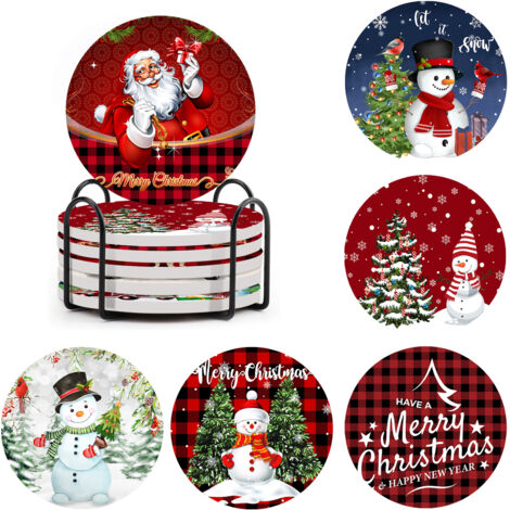 Ej.Life Weihnachten Keramik wasserabsorbierende Untersetzer, Tischsets, Isolierpads, kreative Korkuntersetzer (10 x 10 cm)