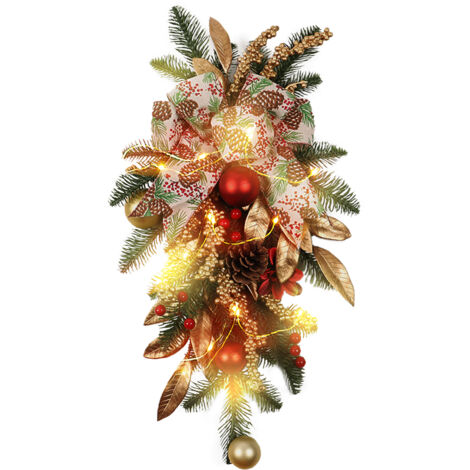 Ej.Life Weihnachtsgirlande, 55 x 25 cm, europäische und amerikanische Wandbehang-Dekoration, umgedrehter Baum, goldene rote Atmosphäre, Treppentür-Hängeornamente (B302/55 Treppen-Wandbehang (mit Licht